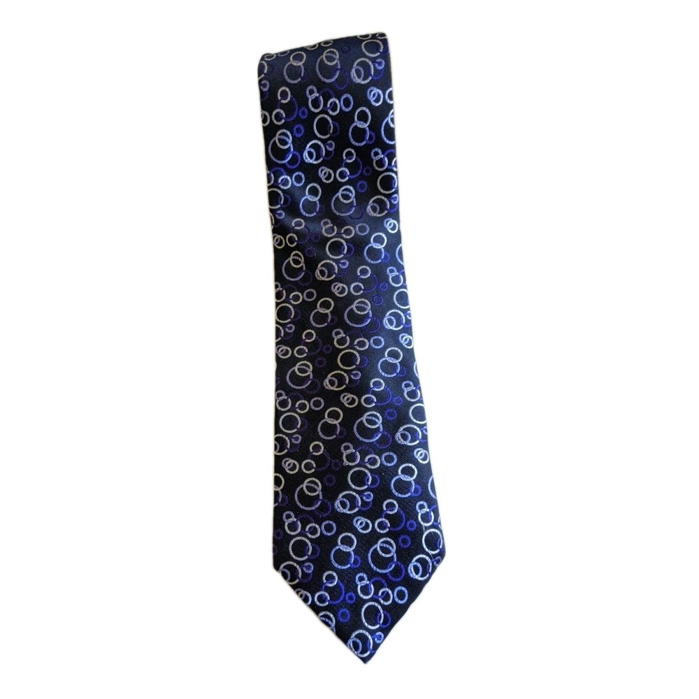 Vintage Beau Brummel Soho 100% Silk Tie Navy Circles Pattern 4"‎ Wide Handmade